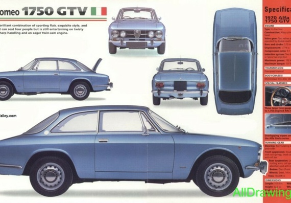 Alfa Romeo 1750 GTV (1970) (Альфа Ромео 1750 ГТВ (1970)) - чертежи (рисунки) автомобиля